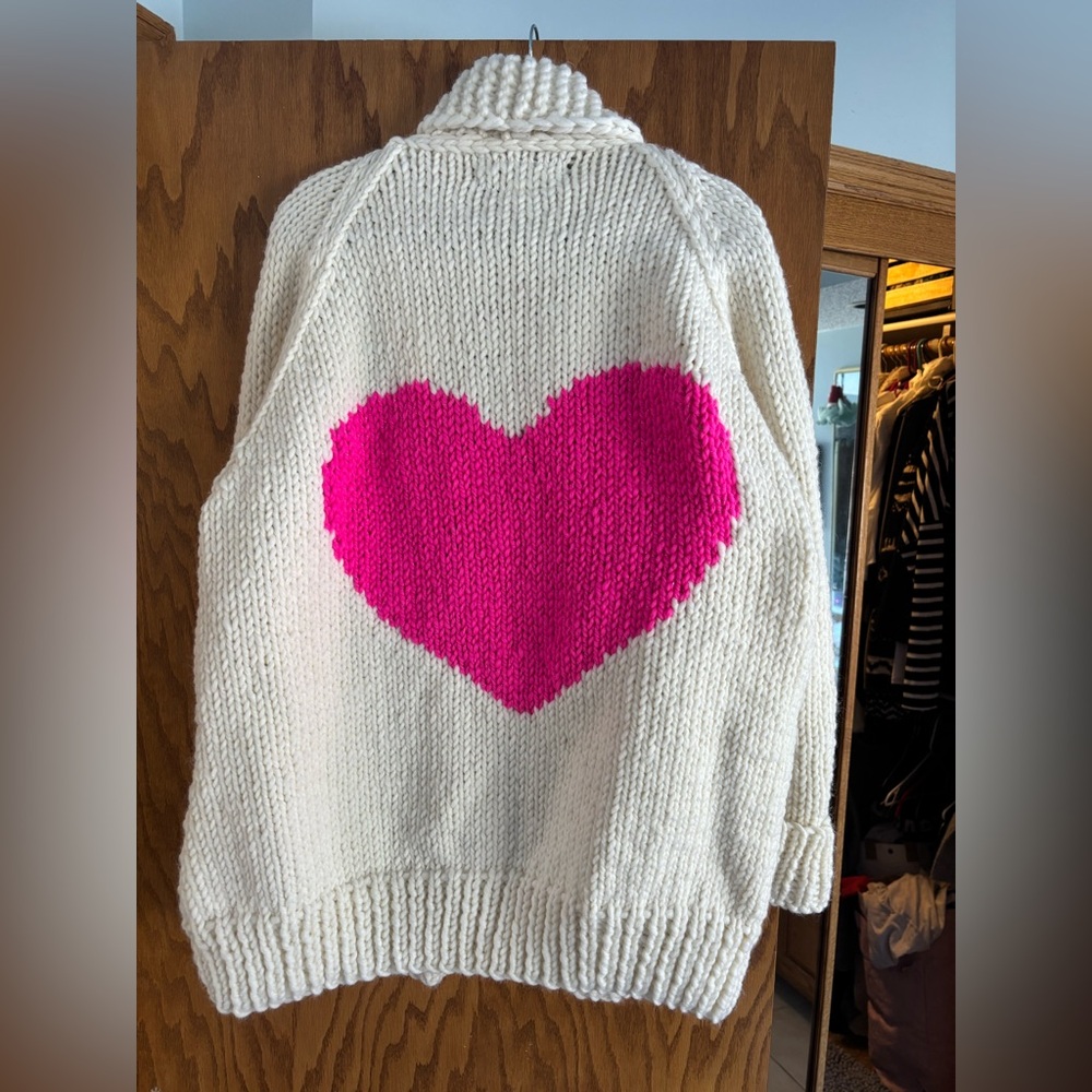 GOGO Long White Sweater with Bold Pink Heart